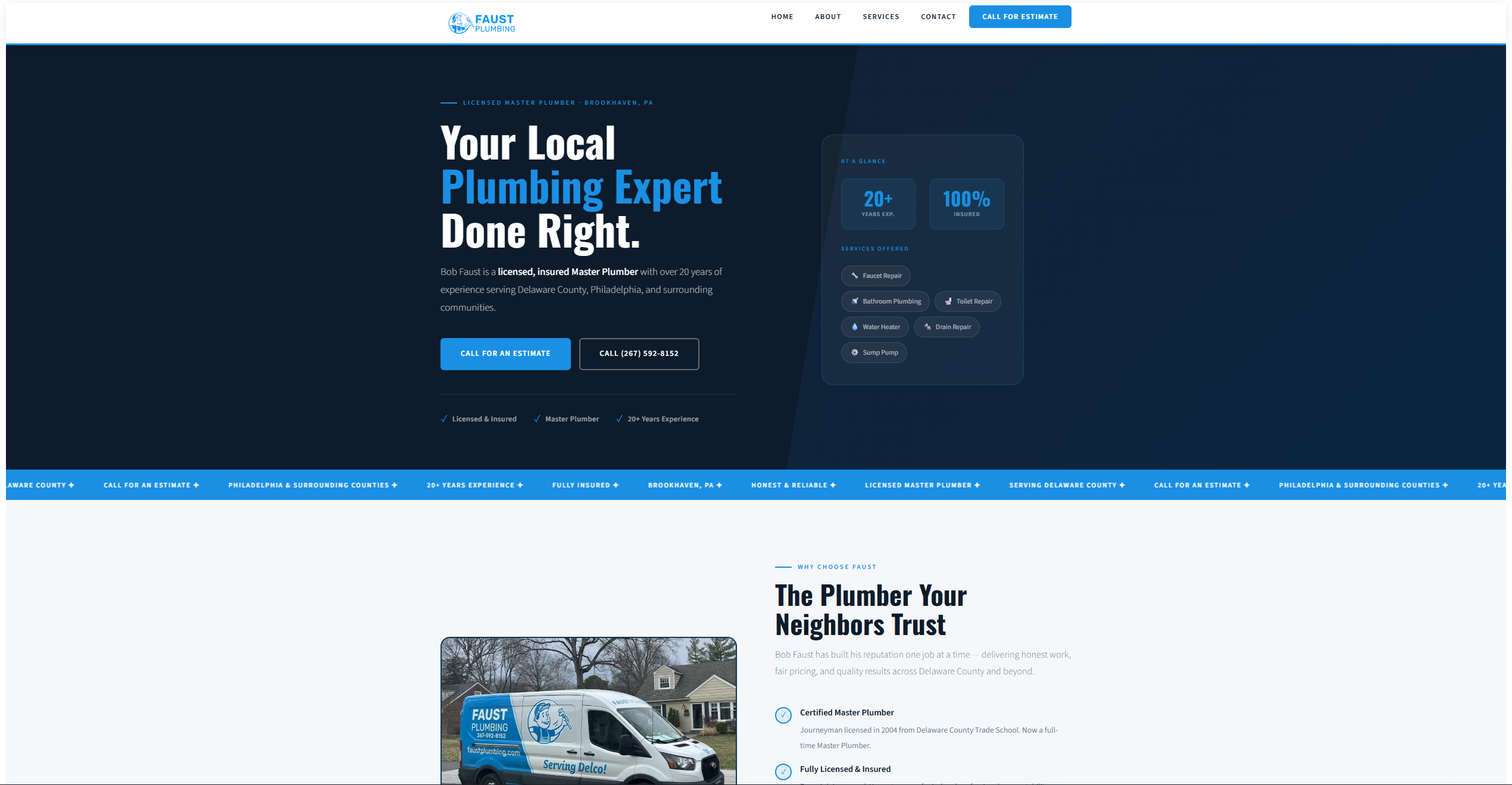 Faust Plumbing website screenshot